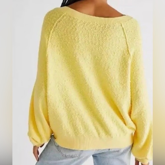 Free People Found My Friend Pullover Sunshine Yellow Crewneck Sweatshirt Sz M - Picture 9 of 12